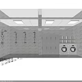 Modern Public Restroom Interior with Shower Heads Lockers and Washing Machine