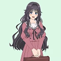 Anime Woman With Long Hair In Pink Dress Holding Brown Suitcase Light Green Background