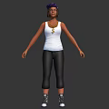Woman in White Tank Top With Dollar Sign Necklace Purple Headscarf Black Pants and Sneakers