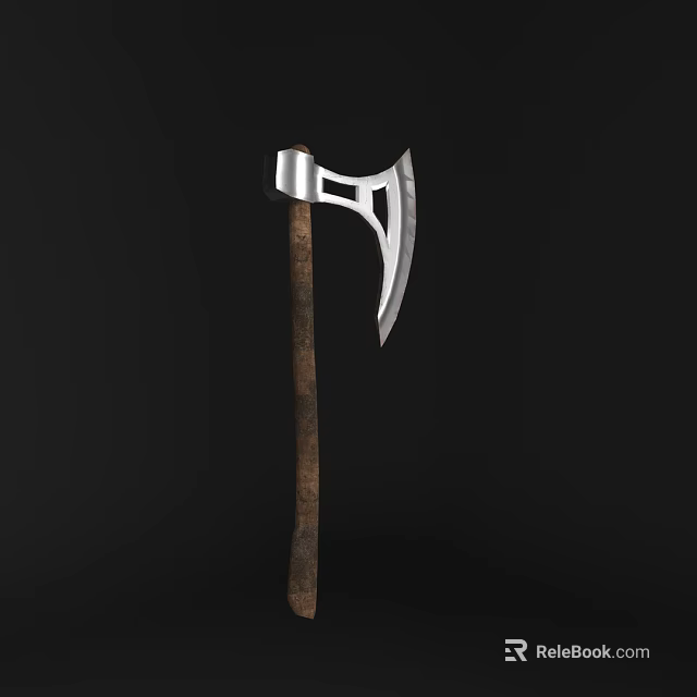 Medieval Battle Axe With Sharp Metal Blade And Wooden Handle 3d model 