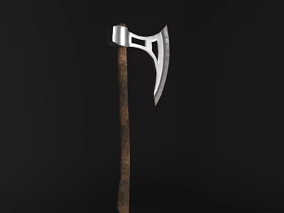 Medieval Battle Axe With Sharp Metal Blade And Wooden Handle 3d model