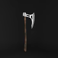 Medieval Battle Axe With Sharp Metal Blade And Wooden Handle 3d model