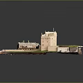 Detailed Castle Model Display With Stone Brick Structure Green Grass And Encircling Walls