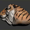 Colorful Tiger Head Sculpture With Orange Black Stripes Green Eyes And Pink Nose