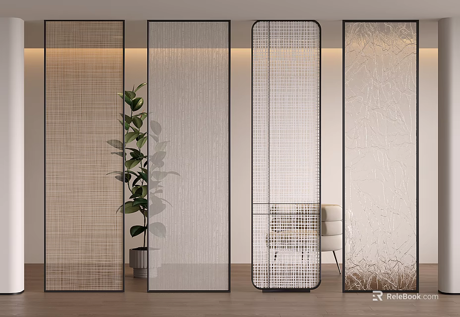 Modern Interior Design With Various Stylish Partition Patterns Plant And Chair 3d model 