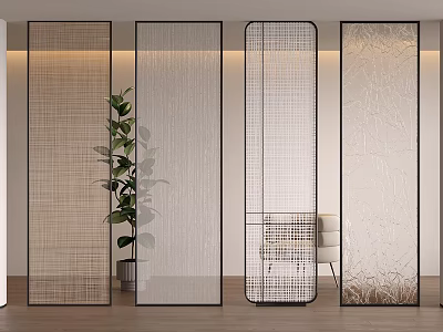Modern Interior Design With Various Stylish Partition Patterns Plant And Chair 3d model