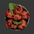 Colorful Cupcake With Red Rose Decorations And Green Leaf On Top