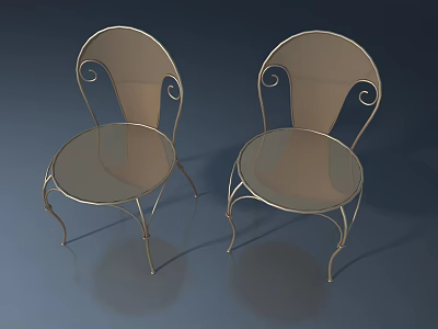 Two Stylish Chairs With Curved Metal Frames And Transparent Seats On Dark Blue Background 3d model