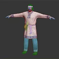 Traditional Male Character In White Robe With Blue Patterns Headband Waist Pouch And Outstretched Arms