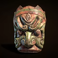 Vintage Carved Decorative Ornament Set With Red Green Tones And Intricate Patterns