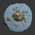 Colorful Cartoon Floating Island Scene With Mountain Red Decorations Green Plants and Playful Elements