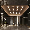 Modern Hotel Lobby Interior Design With Ceiling Lighting Marble Floor And Staircase 3d model