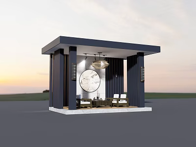 Modern Pavilion Design With Columns Circular Decor And Seats Under Sunset Sky 3d model