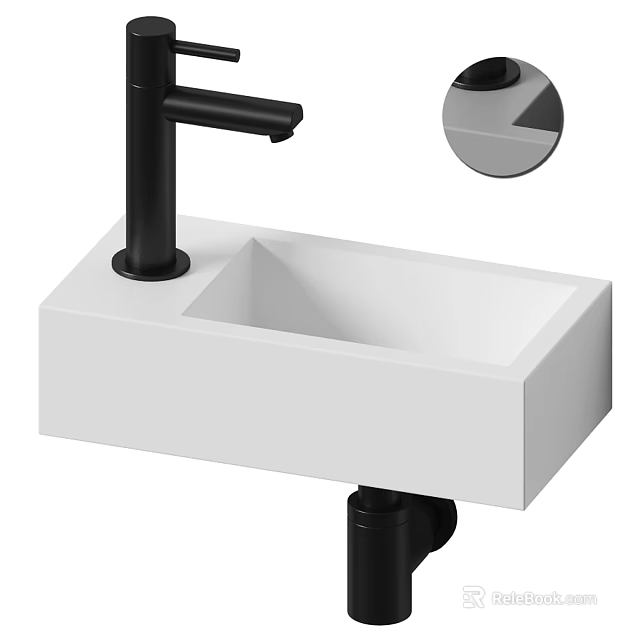 Sleek White Bathroom Wash Basin With Matte Black Faucet And Minimalist Design 3d model 