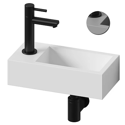 Sleek White Bathroom Wash Basin With Matte Black Faucet And Minimalist Design 3d model