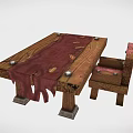 Wooden Table and Chair Set With Red Tablecloth Square Legs and Drawer Design