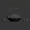 Textured Gray Teapot Set With Matching Cups And Serving Tray 3d model
