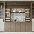 Modern Wine Cabinet Design With Wooden Cabinetry Marble Backsplash Glass Doors And Wine Racks