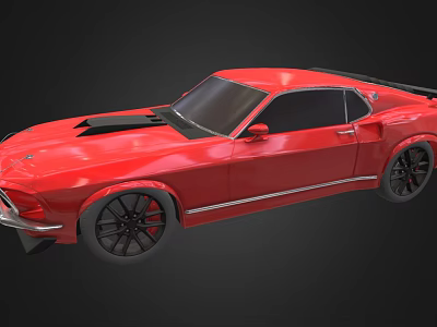Red Vintage Sports Car With Black Hood Scoop And Modern Black Wheels Design 3d model