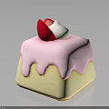Square Cake With Pink Dripping Frosting Topped With Strawberry And White Cream