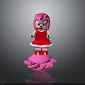 Cute Pink Cartoon Character Wearing Red Dress Standing On Pink Flower Base