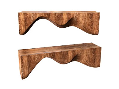 Modern Wooden Stools With Curved Wave Shaped Design For Home Furniture 3d model