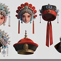 Traditional Chinese Opera Ornaments With Peking Opera Face Masks Hats And Headpieces
