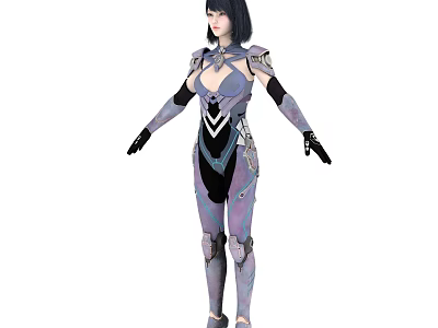Woman In Futuristic Purple Outfit With Armor Details And Decorative Patterns 3d model
