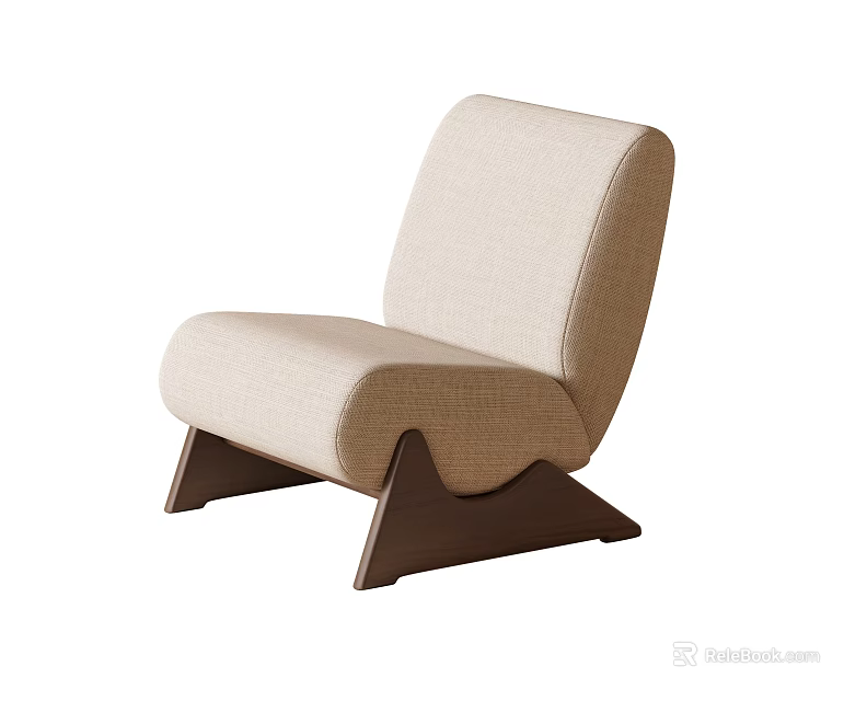 Modern Beige Upholstered Accent Chair With Curved Backrest And Wooden Legs 3d model 