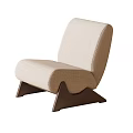 Modern Beige Upholstered Accent Chair With Curved Backrest And Wooden Legs
