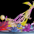 Colorful Phoenix Art Installation With Flowers Mushrooms And Sun Decorations