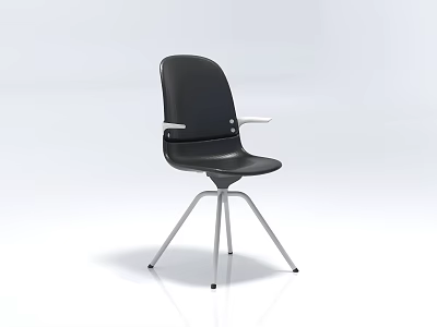 Black Modern Minimalist Office Chair With Leather Upholstery And Silver Tripod Base Armrests 3d model