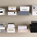 Decorative Ornament Set With Various Colored Stacked Boxes And Labeled Designs