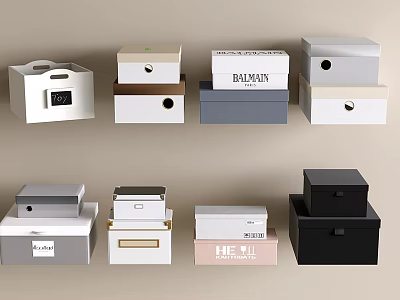 Decorative Ornament Set With Various Colored Stacked Boxes And Labeled Designs 3d model