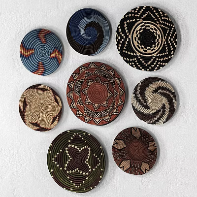 Various Colorful Ceramic Plates with Spiral and Geometric Patterns as Wall Decor 3d model
