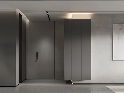 Modern Minimalist Living Dining Room Interior With Open Concept Gray Storage Cabinets And Artwork 3d model