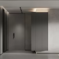 Modern Minimalist Living Dining Room Interior With Open Concept Gray Storage Cabinets And Artwork