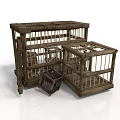 Two Rustic Wooden Cages And Small Plastic Basket For Home Storage