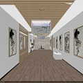 New Chinese Style Exhibition Hall With Calligraphy Paintings Wooden Flooring And Screen