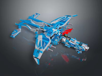 Cosmic Spaceship Model Blue And White Detailed Mechanical Design With Wings And Red Accents 3d model
