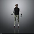 Man 3D Character Model Wearing Black Vest Beige Pants And White Gloves