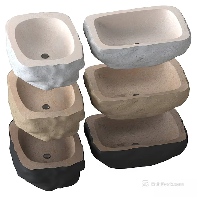 Stacked Stone Washbasins Featuring Various Colors and Rectangular Design for Modern Bathroom 3d model 