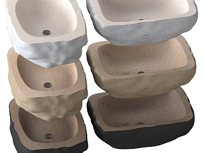 Stacked Stone Washbasins Featuring Various Colors and Rectangular Design for Modern Bathroom 3d model