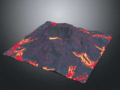 3D Volcanic Landscape Model Featuring Crater And Flowing Red Lava 3d model