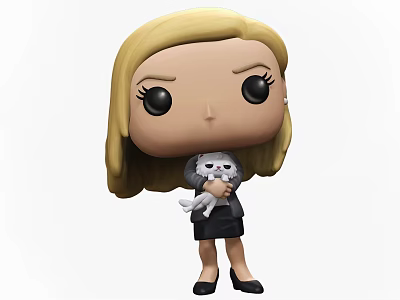 Collectible Blonde Hair Female Doll Holding White Cat In Black Outfit 3d model