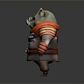 Boar 3D Character Model Wearing Orange Armor With Yellow Horns And Chubby Body