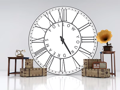 Vintage Room Decor Featuring Large Clock With Follow Your Dreams Gramophone Suitcases And Telephone 3d model