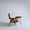 Modern Leisure Chair With Wooden Frame And Wave Pattern Fabric In Neutral Tones