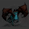Fantasy 3D Dragon Model With Blue Body Red Wings On Rock And Water Splashes