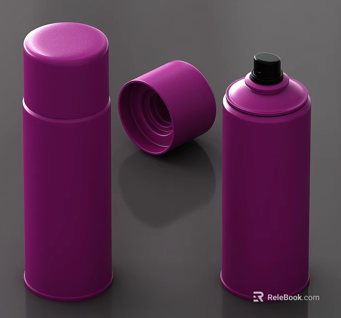 Stylish Purple Cosmetic Containers for Perfume Featuring Spray Can and Lidded Cylindrical Design 3d model 